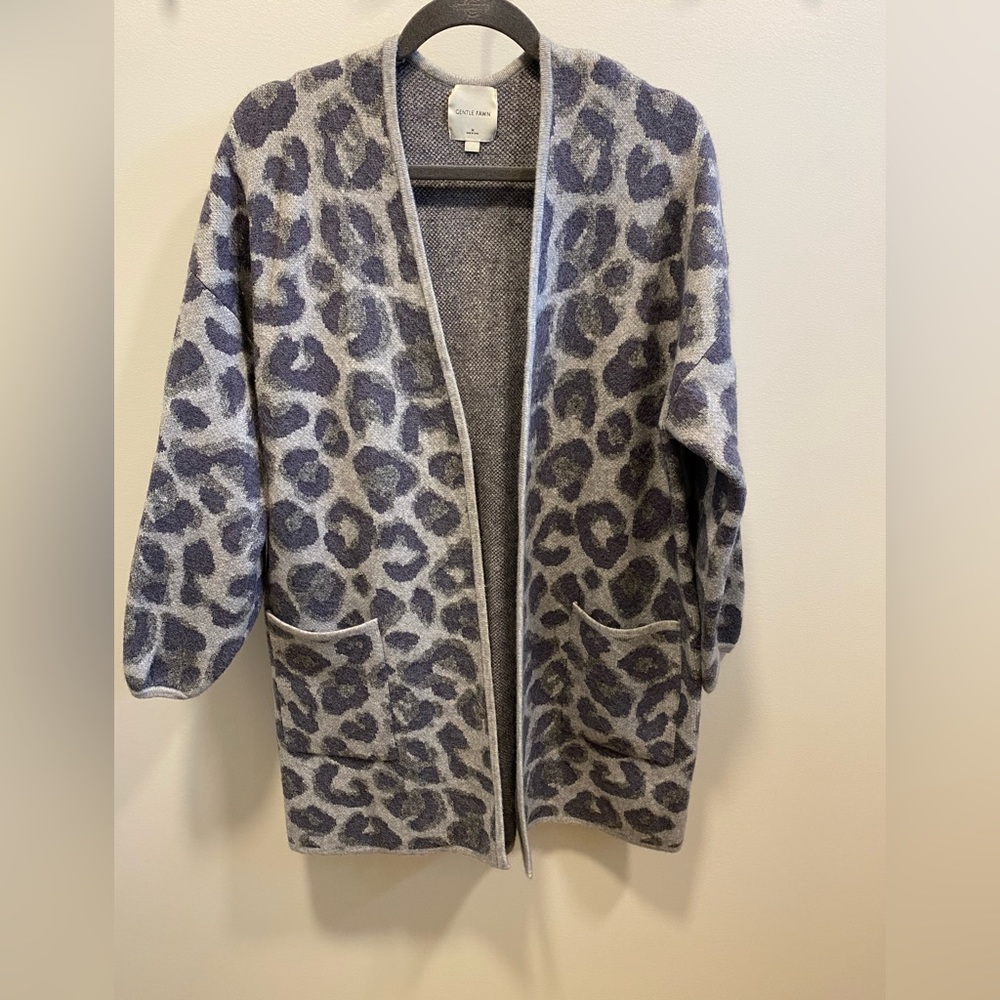Gentle Fawn Gray and Navy Leopard Open Cardigan